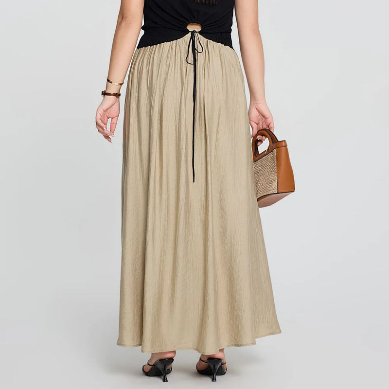 High Waist Cover Crotch Pleated Skirt for Women French Fold Long Skirt Spring Summer