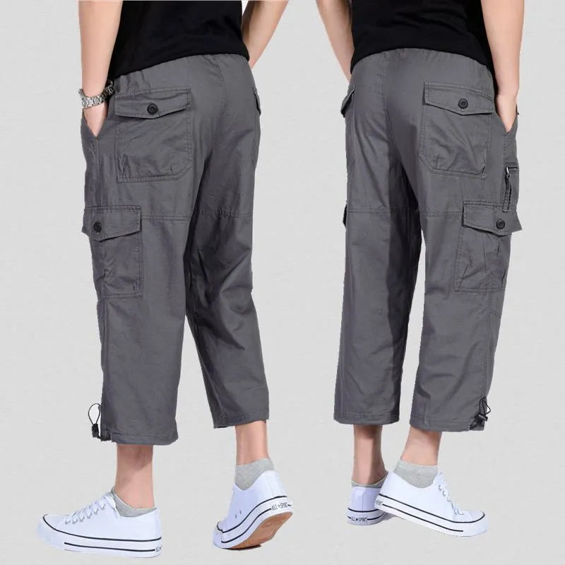 Cargo Shorts Men Summer Multi-Pocket Casual Cotton Elastic Capri Pants Men Military Tactical Short Breeches