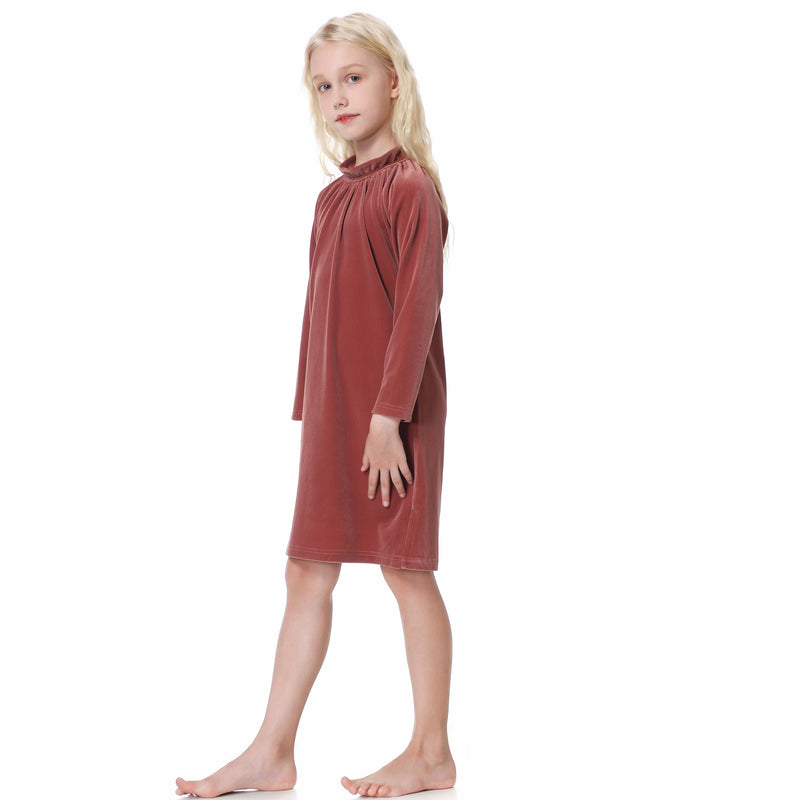 Girls Velvet Dress Teenager Kids Autumn Dresses Ruched Neck Children Clothes Long Sleeve