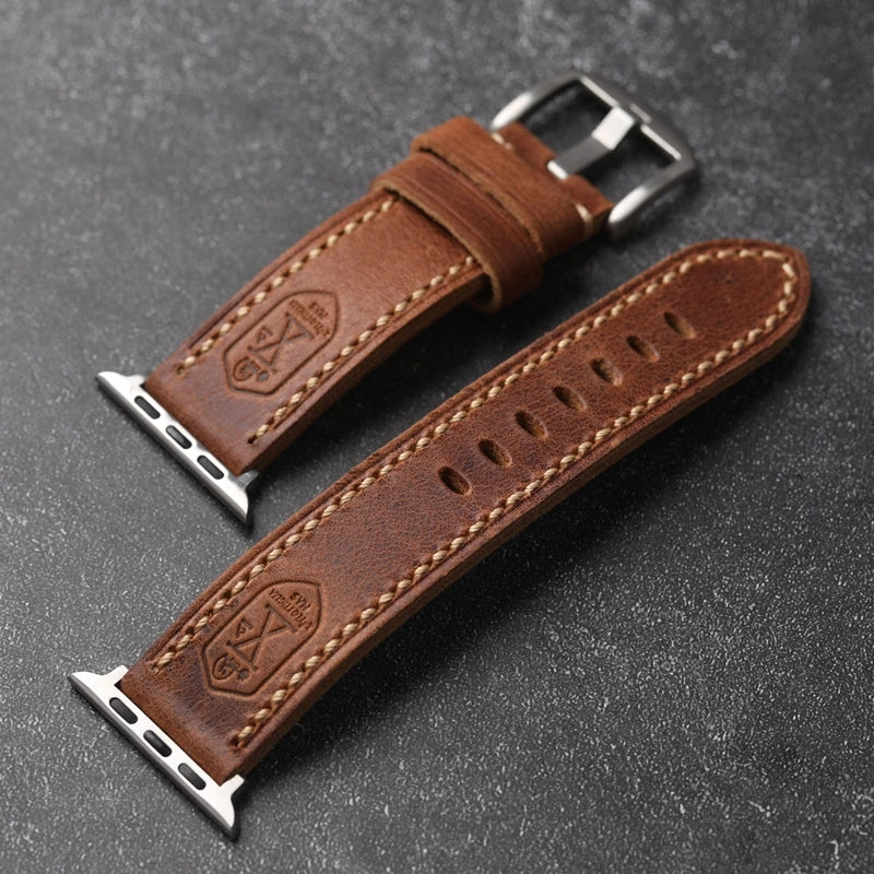 Apple Watch Strap Genuine Leather Apple Iwatch7/8ultra Watchband Thickened Rugged Men Bracelet