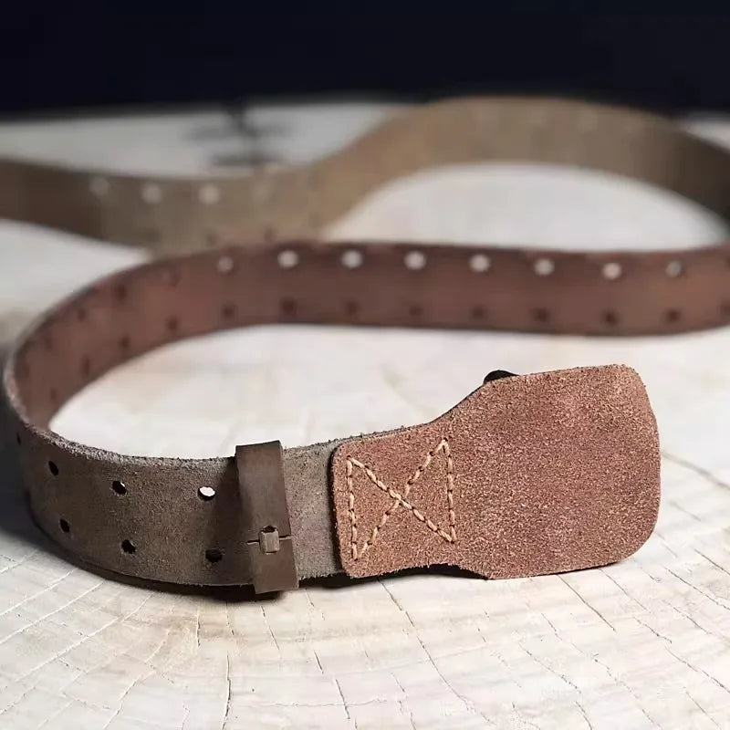 Original Handmade Double-needle Buckle Men's Belt Jeans Belt Genuine Leather Tactical Belt