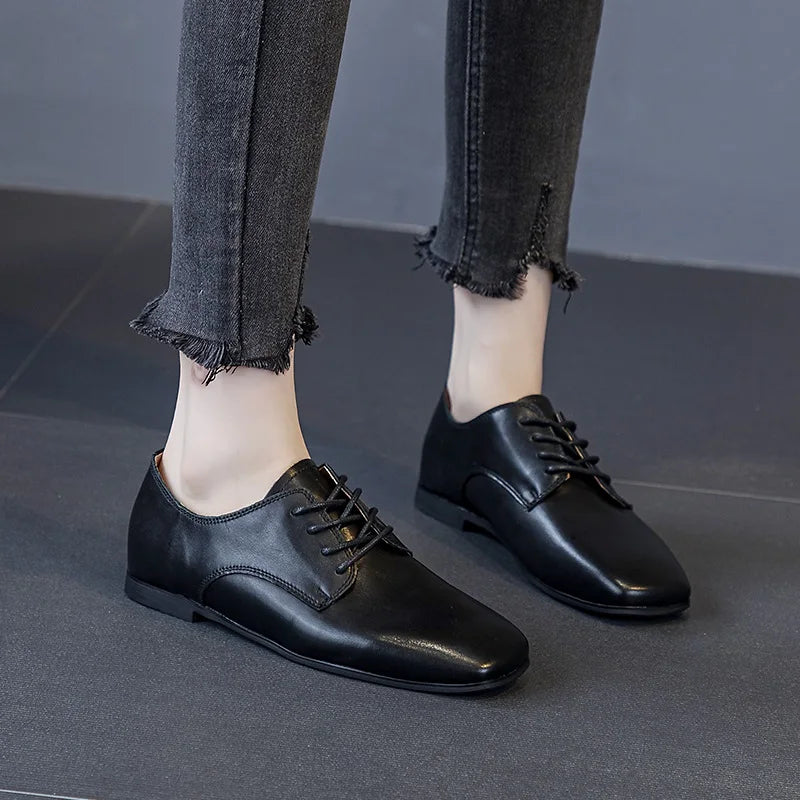 Women Genuine Leather Flat Shoes Office Lady Casual Single Shoes Footwear