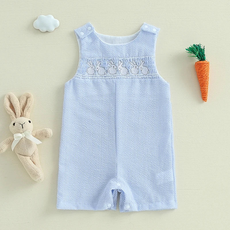 Infant Easter Romper Adorable Sleeveless Jumpsuit with Embroidered Rabbit Design