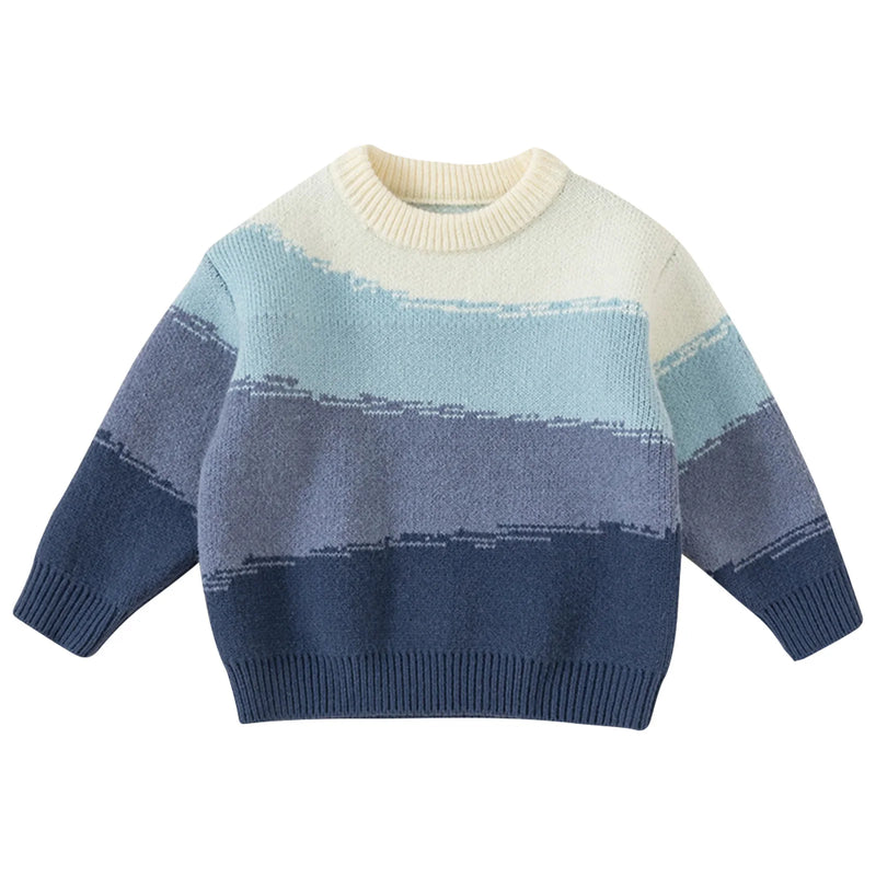 Kids Sweater Block Pullover Knitted Sweaters Tops Casual Wear Clothes Fall Winter Outfits