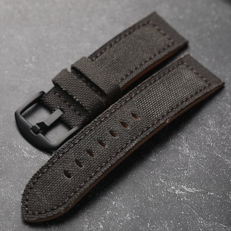 Thickened Canvas Strap Men Fit Leather Bracelet Vintage Bronze Watch Bands