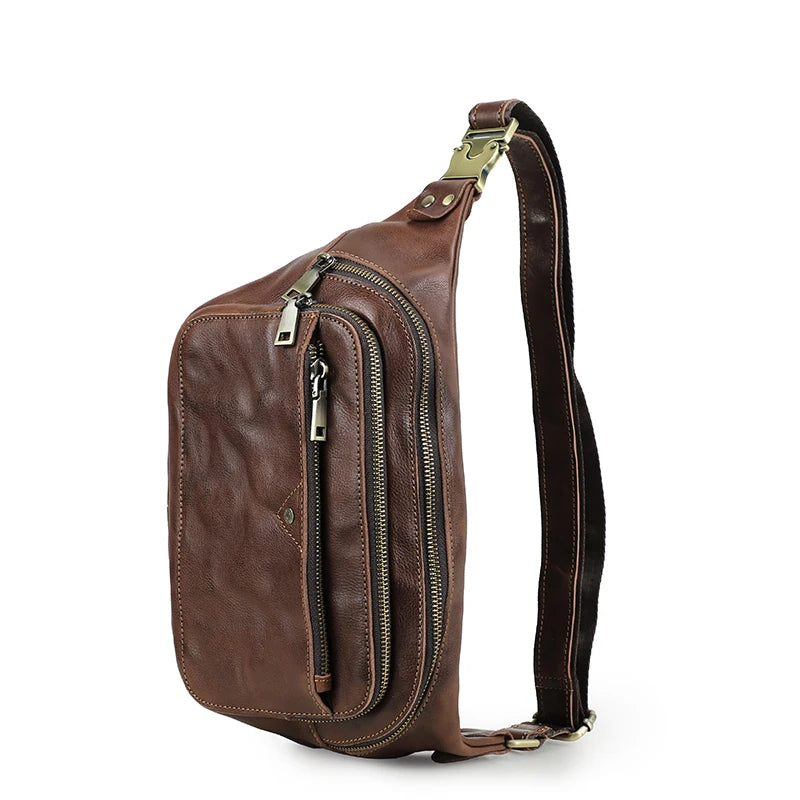Genuine Leather Men's Waist Bag Luxury Casual Belt Bag Male Crossbody Chest Bag