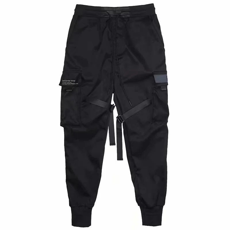 Solid Safari Style Slim Fit Leisure Ribbon Function Wind Cargo Pants For Men Fashion Tide Casual