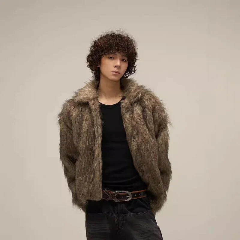 Winter Short Thick Warm Soft Faux Fur Coat Men Fluffy Jackets