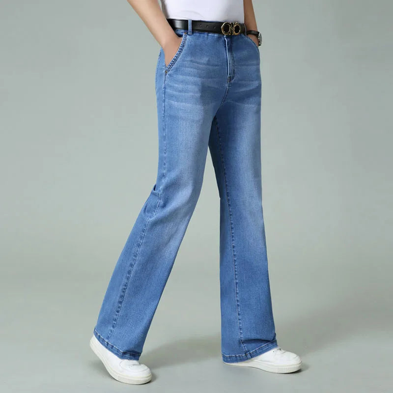 Men Spring Autumn and Summer Thin Wide-Leg Jeans Casual Straight Pants