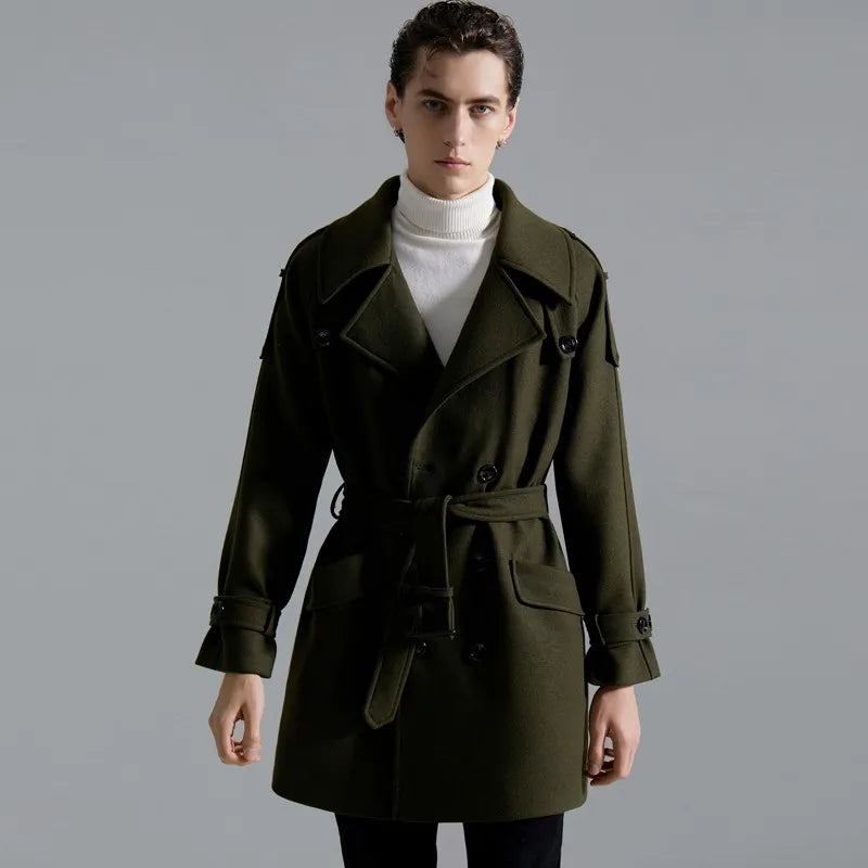 Autumn Winter Male Overcoat Luxury Wool Medium Length Casual Men's Coats Double Breasted Loose