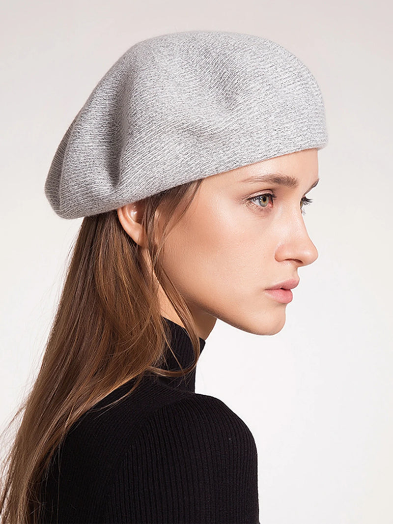 Solid Wool Cashmere Knitted Berets For Women Ladies Autumn Winter Elegant