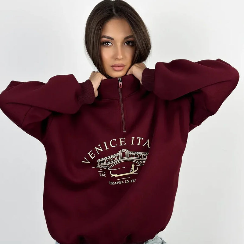 American Ins Retro Personality Hooded Sweatshirt Autumn Winter Splicing Pullover