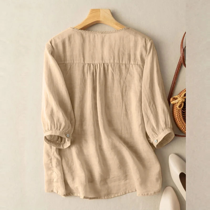 Summer Women Tops Casual Embroidery Shirt Solid Party Work Blouses Crochet Blouse