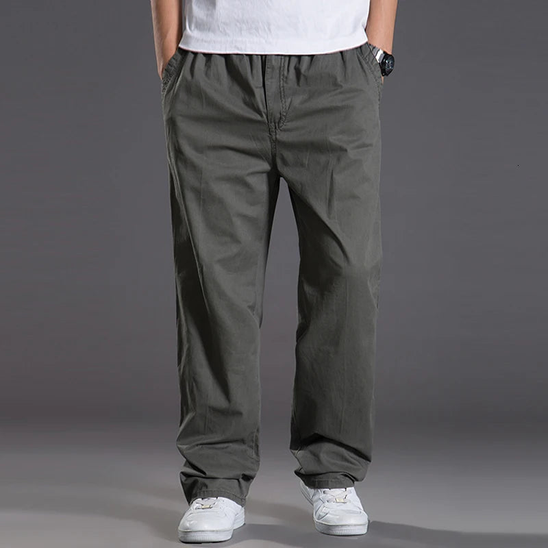 Men Elastic Casual Zipper Pocket Straight Pants