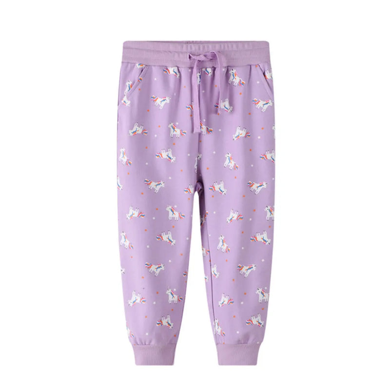 Girls Unicorn Drawstring Full Length Kids Cotton Clothes Kids Trousers Pants