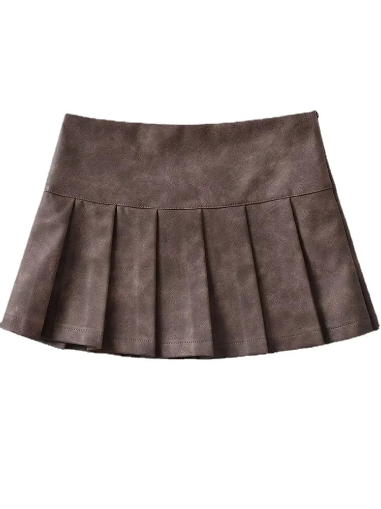 Women Autumn Street Style Pleated Mini Skirts Sexy Slim Mid Waist Super Short Skirt