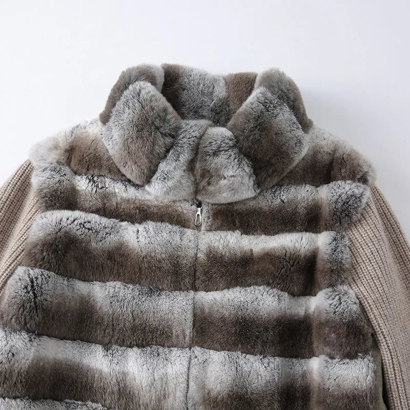 Fur Winter Coat Women Thick Warm Stand Collar Knitting Jacket Lady Outwear