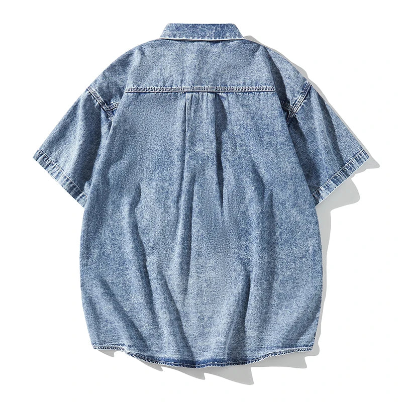 Short sleeved Casual Denim Shirt Lapel Shirt