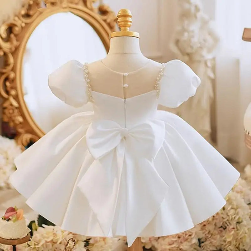 Baby Princess Ball Gown Bow Beading Design Birthday Baptism Party Easter Dresses For Girls