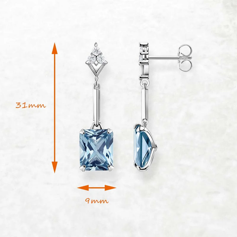 Drop Earrings Square Aquamarine Europe Style Fine Jewelry Trendy Gift For Women In 925 Sterling Silver