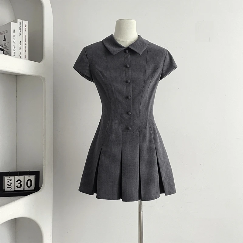 Summer Simple Mini Solid Shirt Dress Women Aesthetic Frocks