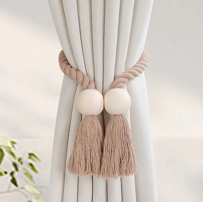 Hand-woven solid wood magnetic knot curtain tiebacks