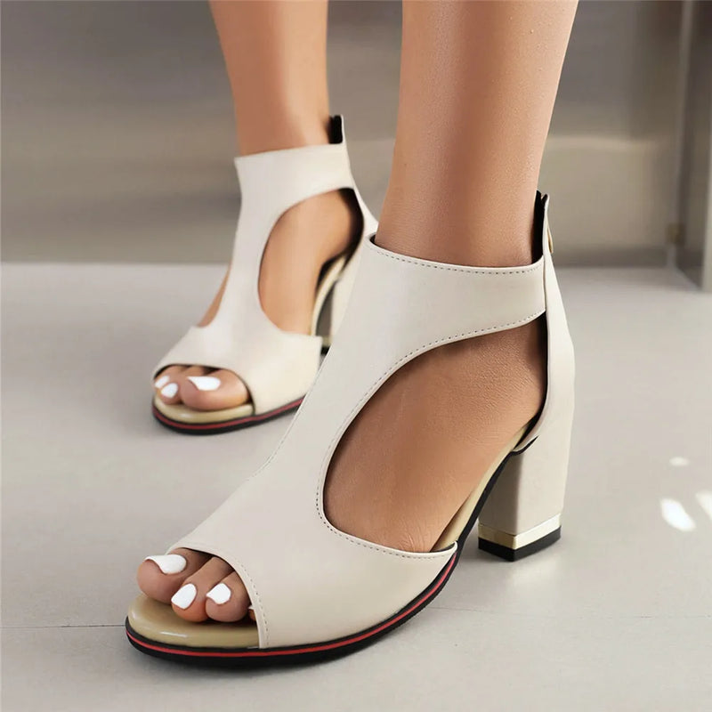 Women Square High Heels Summer Ankle-Wrap Ladies Elegant Sandals