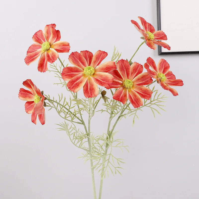 6Pc Hand Feel Gesang Flower Real Touch Artificial Flowers Cosmos for Home Desktop Decoration Bridal Bouquet Wedding Party Floral