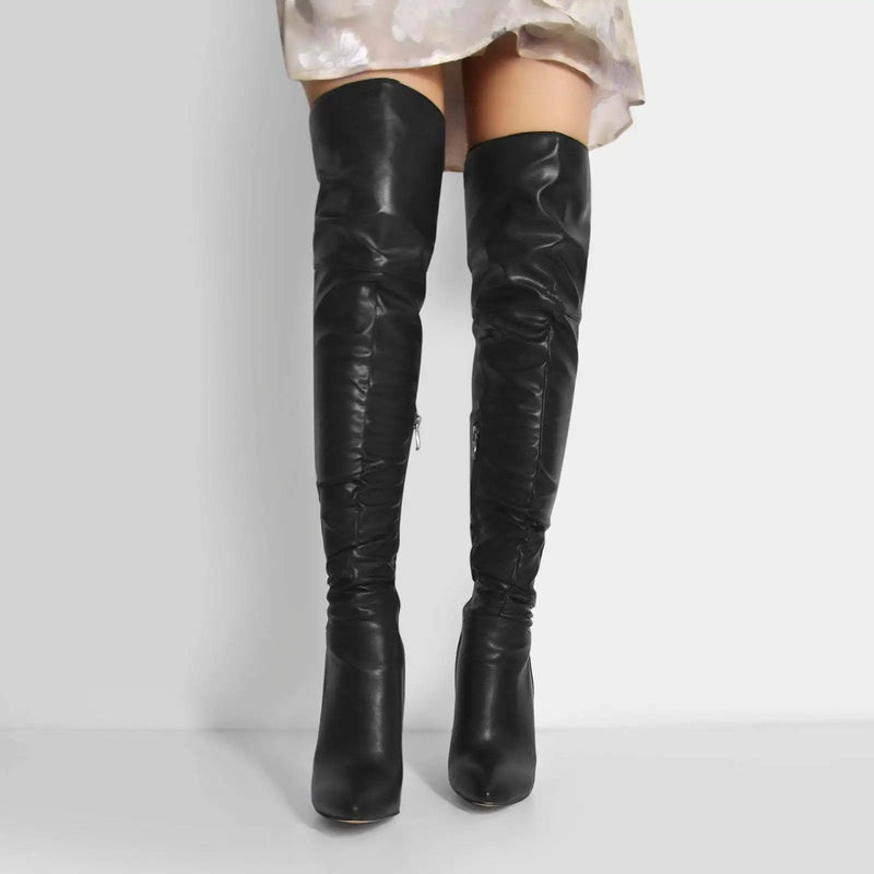 Pointed Toe Thin High Over The Knee Woman Boots Black Stiletto Shoes Winter Long Boots Shoes Solid