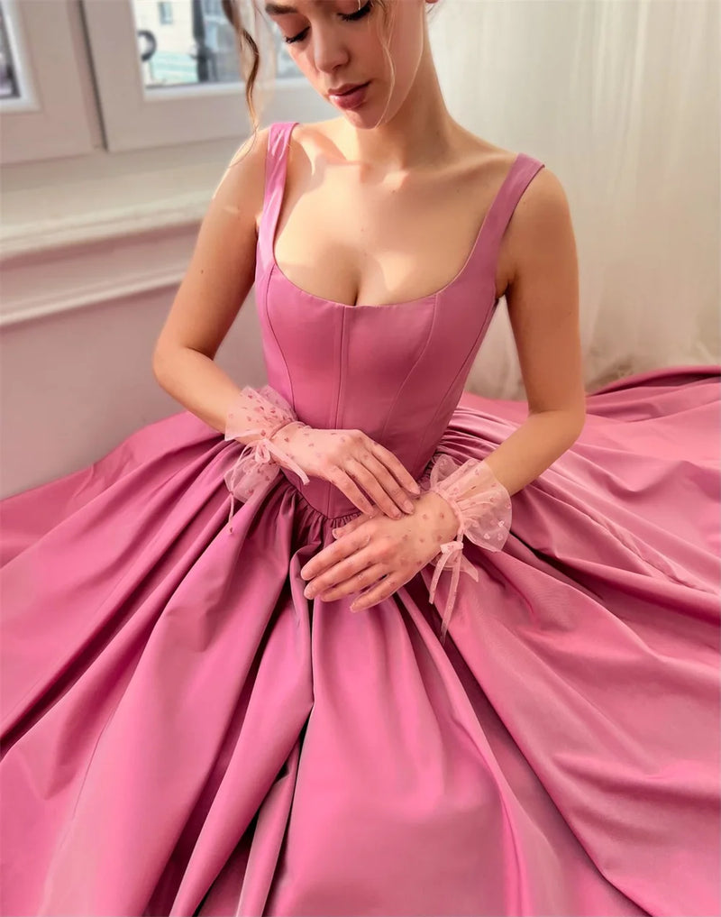 Pink Dresses Elegant Sleeveless Evening Dress Floor-length Lace-up Back