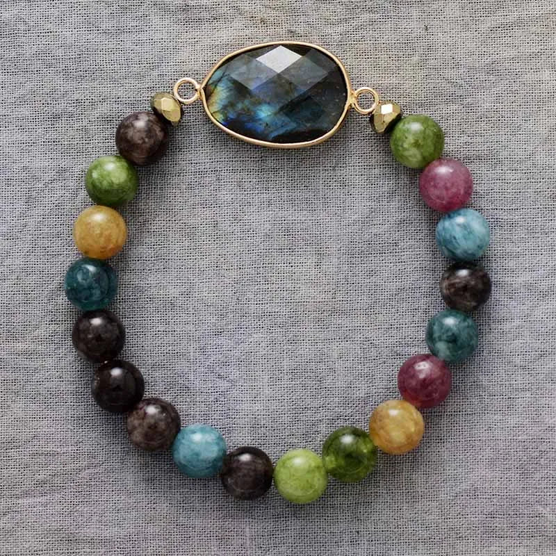 Bracelets Natural Stone Labradorite Stretch Elastic Bracelet Minimalist Couples Handmade Jewelry