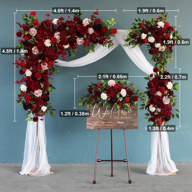 Wedding Flower Arrangement Burgundy Rose Flower Row Wedding Background Decoration