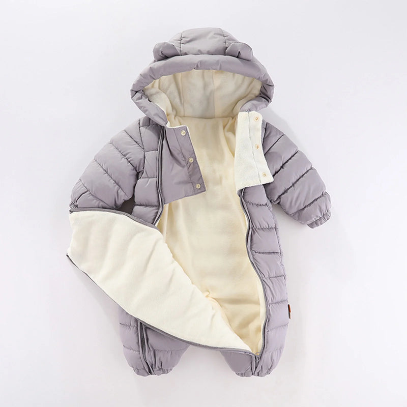 Baby Boys Girls Winter Snowsuit Hooded Double Zipper Romper Thicken Warm Jumpsuit Coat