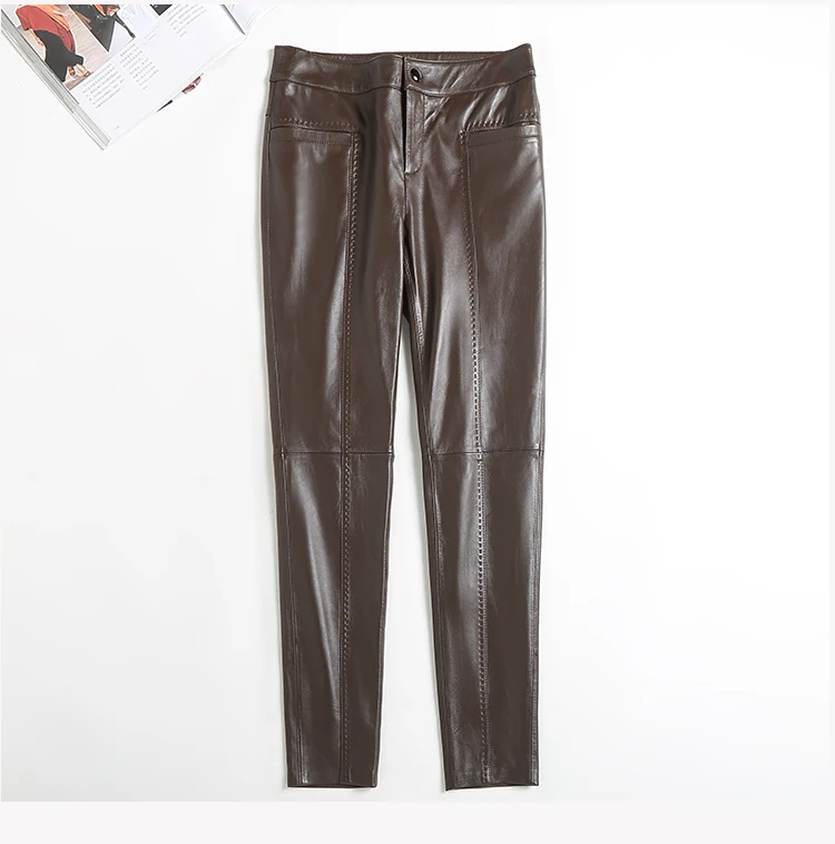 Women Leather Pants Ladies Slim Mid Waist Spring Autumn