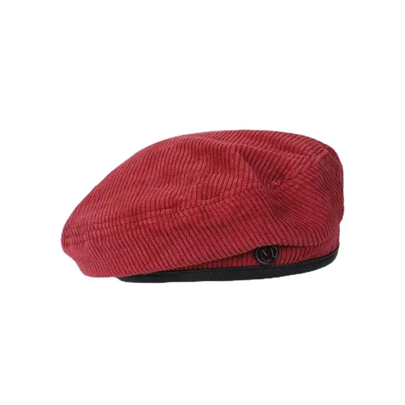 Women's Autumn Winter Letter Plush Beret Painter Hat Retro Warm Soft Corduroy Beret Hat