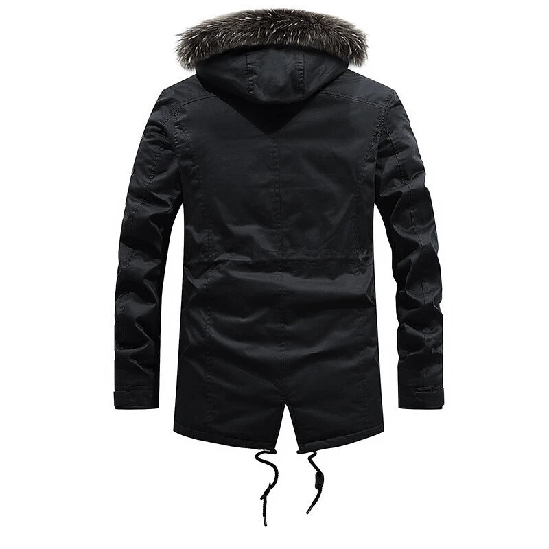 Fur Hooded Fleece Thickened Jacket Warm Long Windbreaker Men's Military Winter Jacket Cotton Casual Jacket