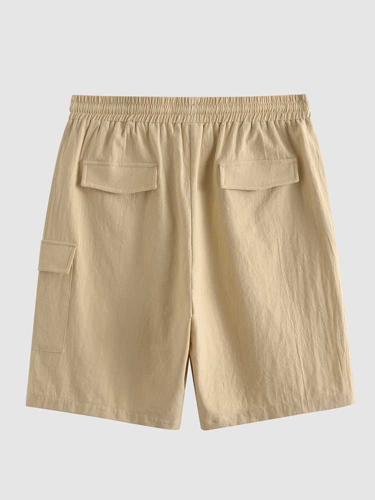 Casual Shorts for Men Solid Mid-waist Drawstring Knee Length Cotton Shorts Summer Streetwear Straight Bottoms