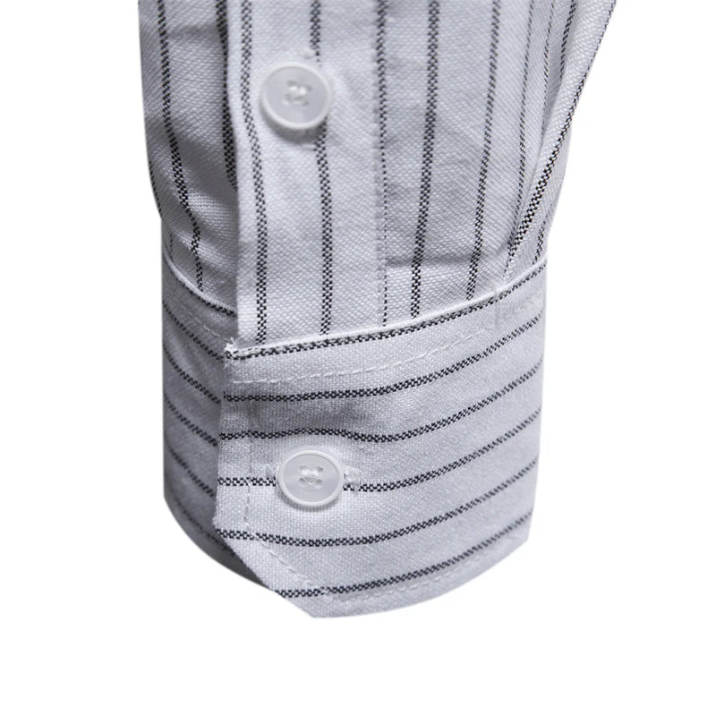 Striped Men's Shirts Single Pocket Stand Collar Long-sleeved Shirts for Men Spring Shirts