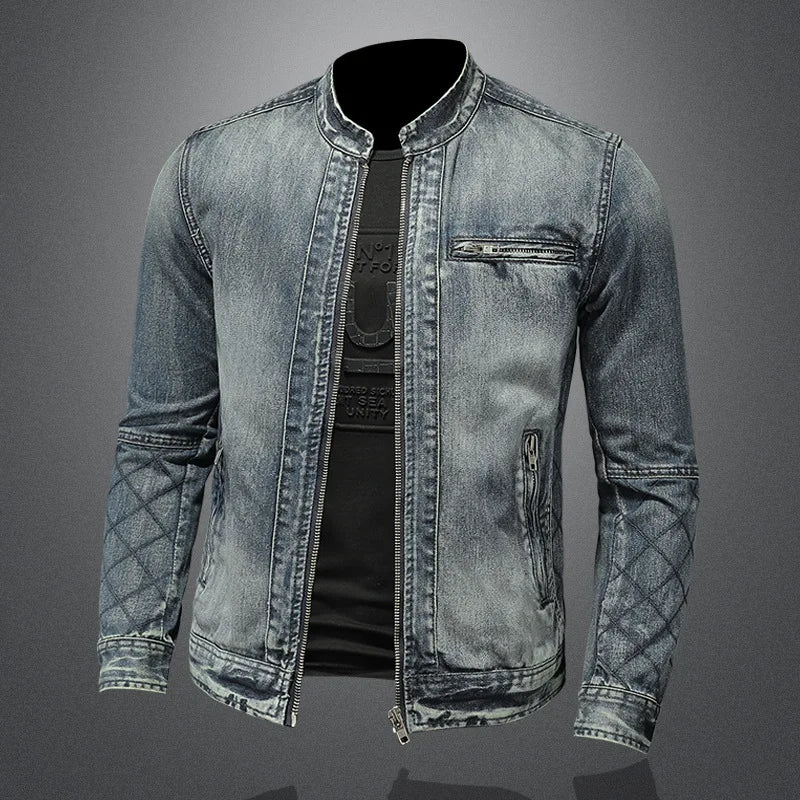 Men Retro Denim Jackets Motorcycle Jean Coats Outerwear for Male