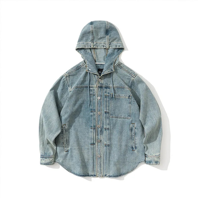 Denim Jacket Men Loose Casual Denim Hooded Coat Jeans Jacket Spring Outerwear