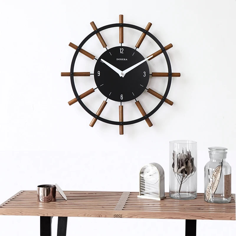 Nordic living room clock solid wood wall clock simple modern art decorative clock hanging wall