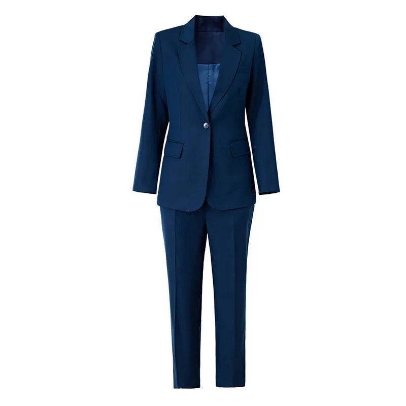 Style Minimalism Design Single Button Spring Autumn Women Formal Quality Suits Two Pieces Blazer Pants Sets