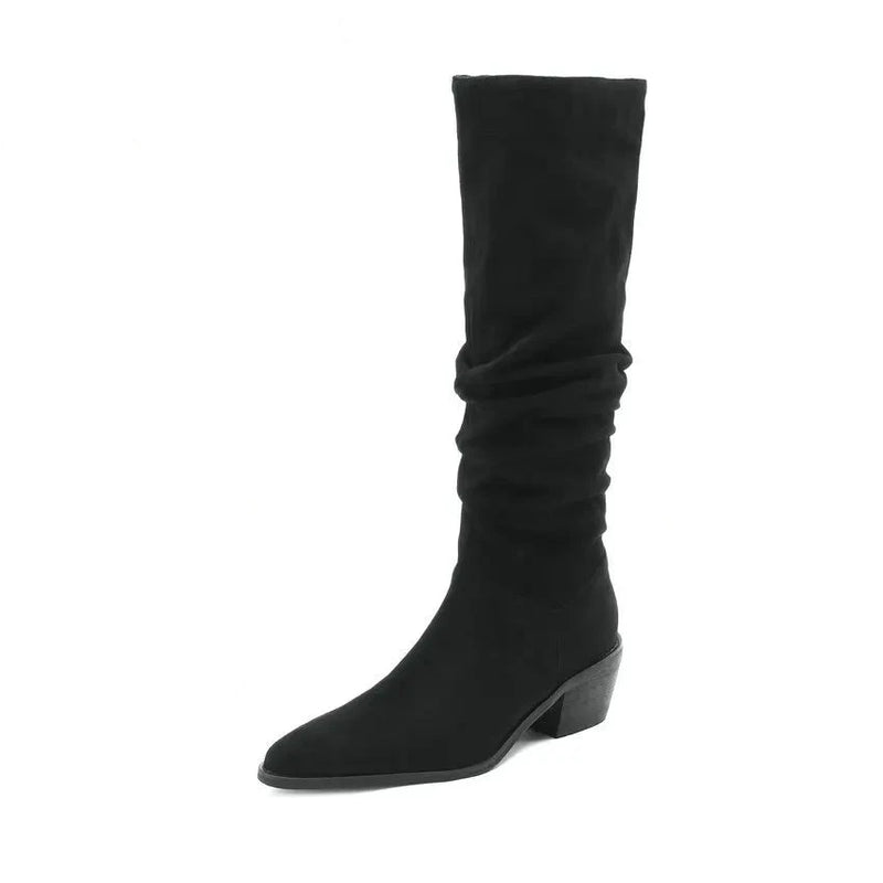 Women Knee-High Boots Motorcycle Pointed Toe Office Lady High Boots Autumn Winter