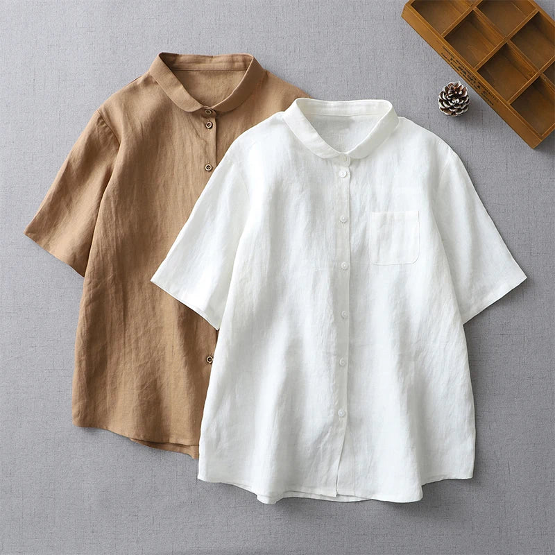 Linen Loose Blouse Women Shirts Casual Top Casual Summer Blouses