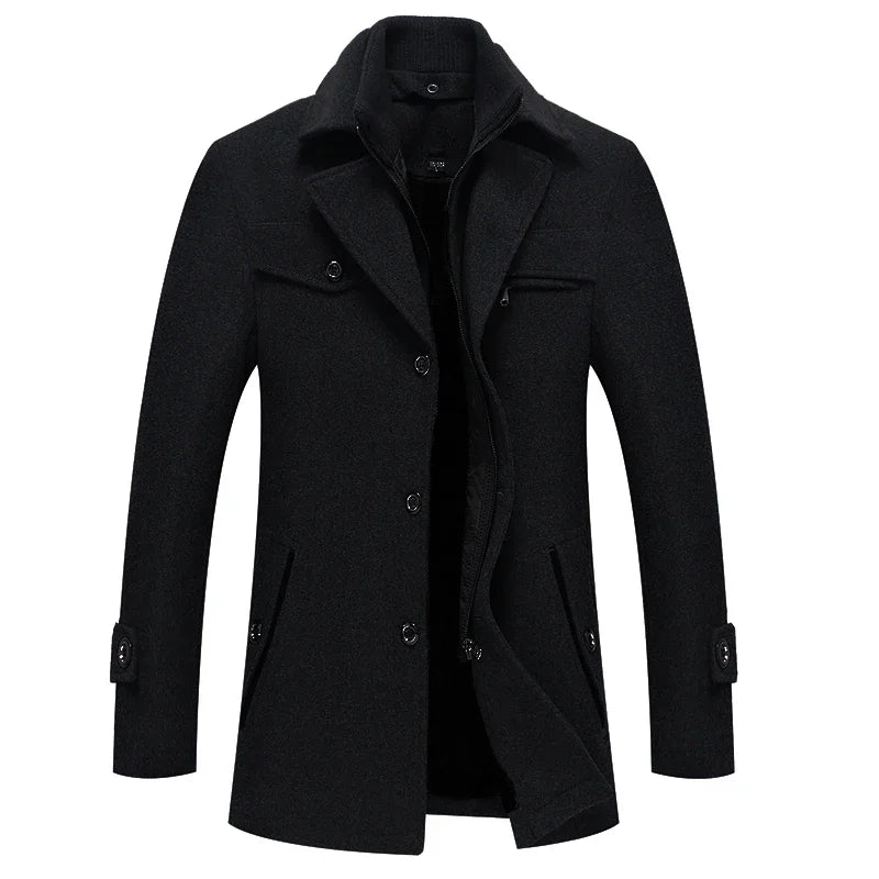 Man Trench Coat Jackets Male Long Trench Slim Fit Wool Warm Outerwear Windbreaker