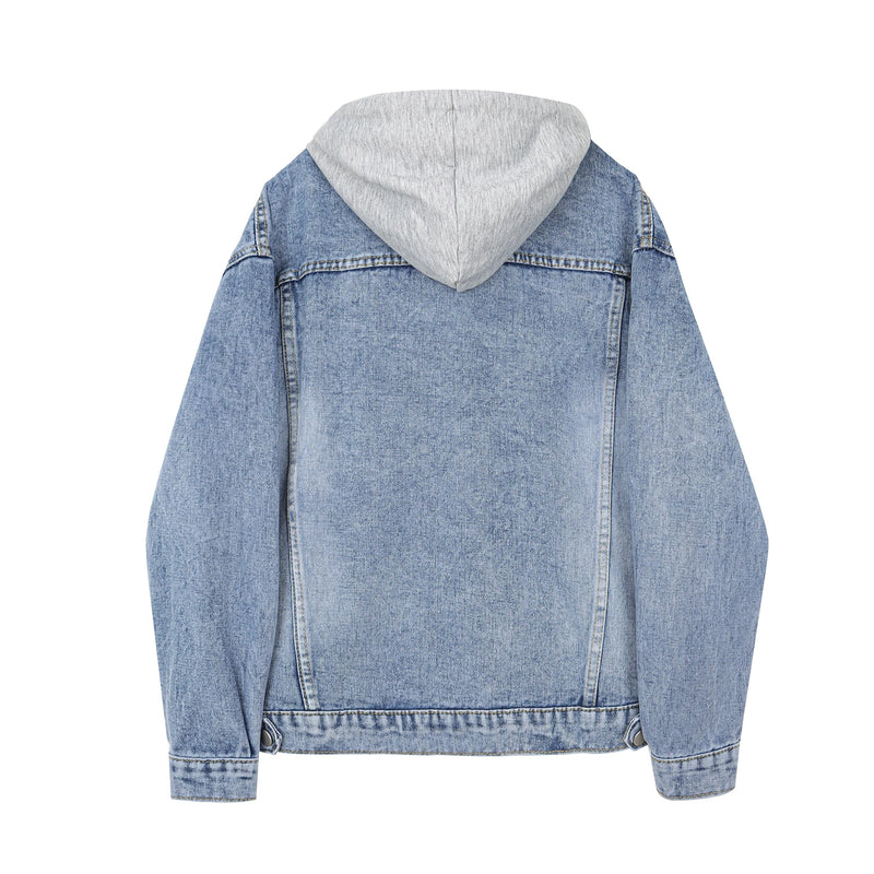 Women Denim Jacket Spring Autumn Single Breasted Detachable Hooded Coat Casual Loose Blue Jean Outerwear