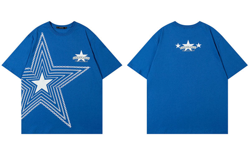 Men T Shirt Streetwear Hip Hop Chain Star Oversized Tshirt Cotton Loose Tee Shirts Summer Casual Top