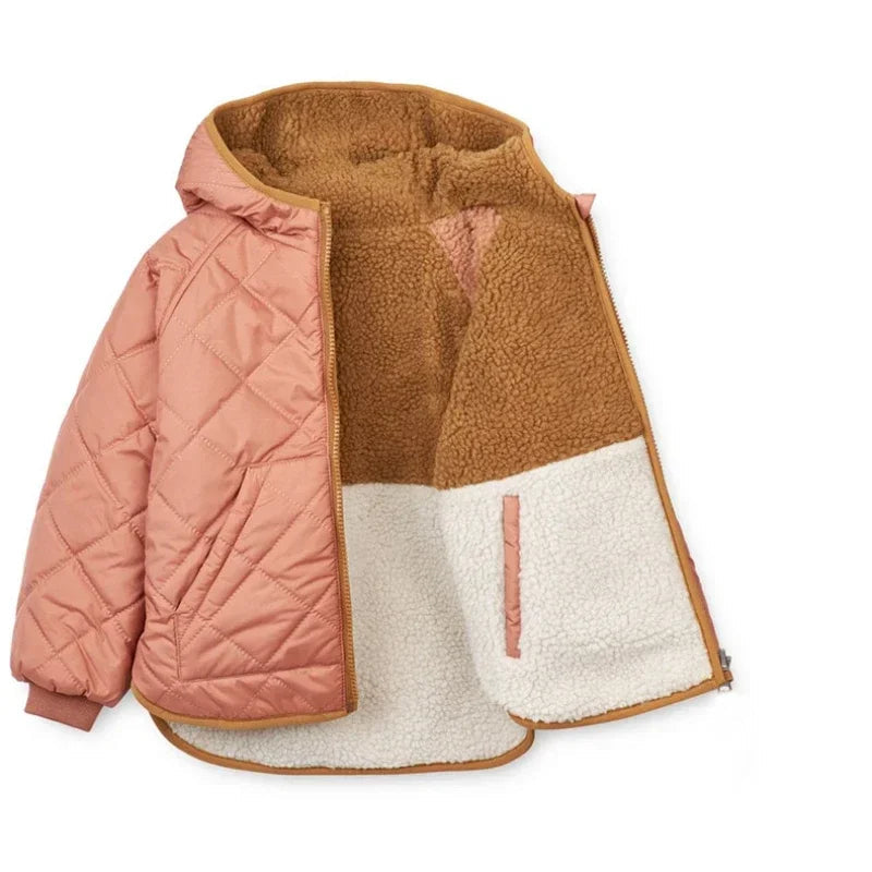 Winter down Jacket Reversible for Baby Boys Girls Kids Outerwear Hooded Fleece Coat Kids