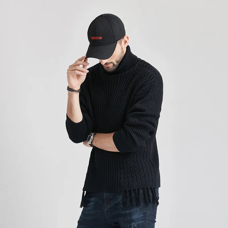 Twist sweater high neck European and American men's long sleeved warm sweater Nice Pop sweater