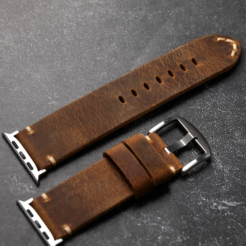 Handmade Head Layer Leather Strap For Apple Watch Ultra 49MM 42MM 44MM Thickened Men Genuine Leather